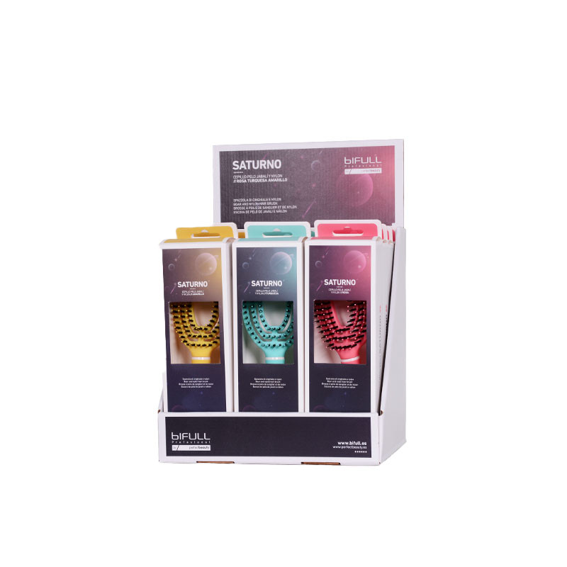 Bifull Expositor Brosse Ovale Saturne (PACK 12 Unités Rose, Turquoise, Jaune)