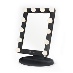 Lustro do makijażu Perfect Beauty Touch z podstawą, elektryczne, 12 zewnętrznych świateł, czarne