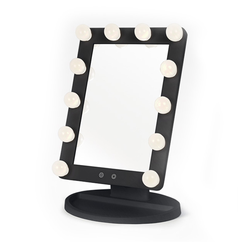 Specchio a Luce Perfetta con Base, Elettrico, 12 Luci Esterne Luce Palco Nero