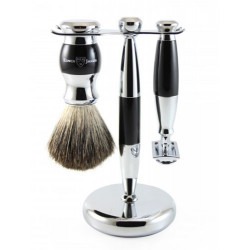 Edwin Jagger 3pc Set Ebony Double Edge rasoir de sécurité, Brosse à raser & Stand