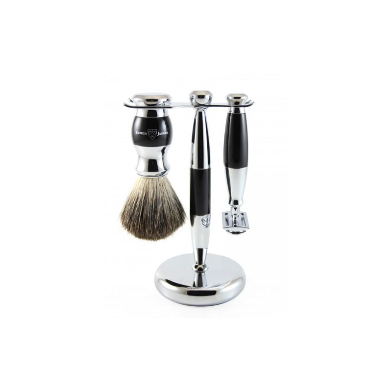 Edwin Jagger 3pc Set Ebony Double Edge rasoir de sécurité, Brosse à raser & Stand Edwin Jagger 3pc Set Ebony Double Edge rasoir de sécurité, Brosse à raser & Stand