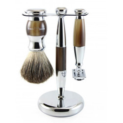 Edwin Jagger 3pc Set Ebony Double Edge rasoir de sécurité, Brosse à raser & Stand