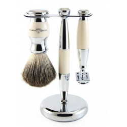 Edwin Jagger 3pc Set Ebony Double Edge rasoir de sécurité, Brosse à raser & Stand