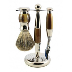 Edwin Jagger 3-teiliges Set Fusion Proglide Razor &amp; Horn Rasierpinsel und Halter