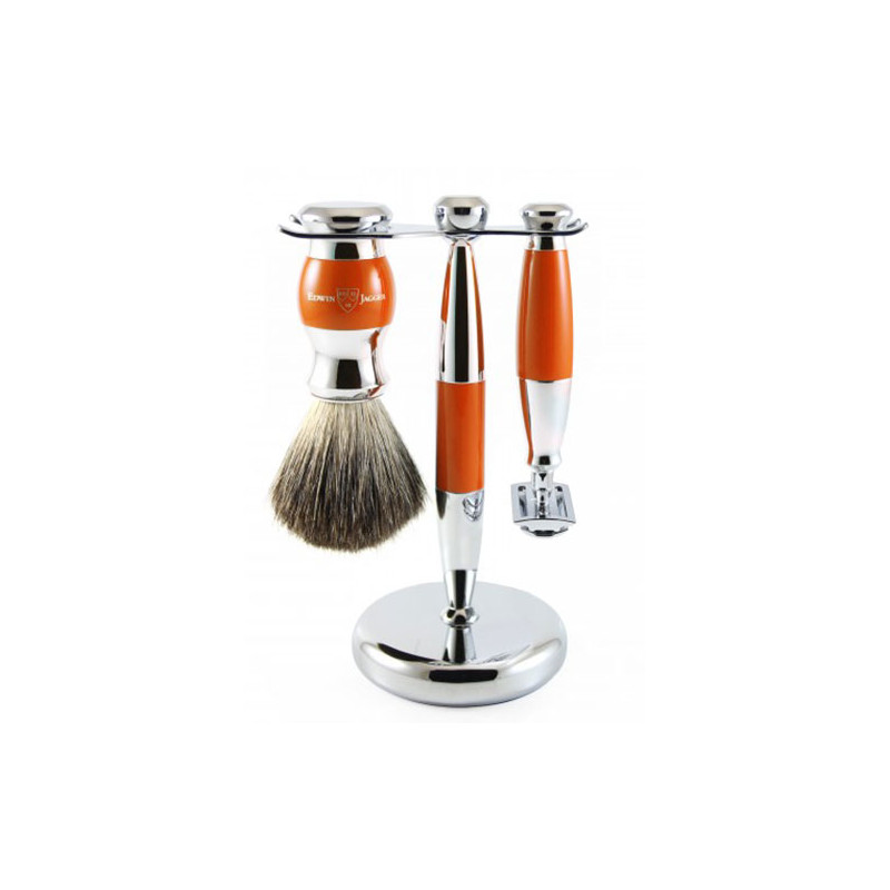  Edwin Jagger Set 3 piezas Maquinilla Mach 3 & Brocha de afeitar Cuerno y Soporte