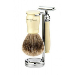 Edwin Jagger Set de Rasage Rasoir Classique, Brosse et Support