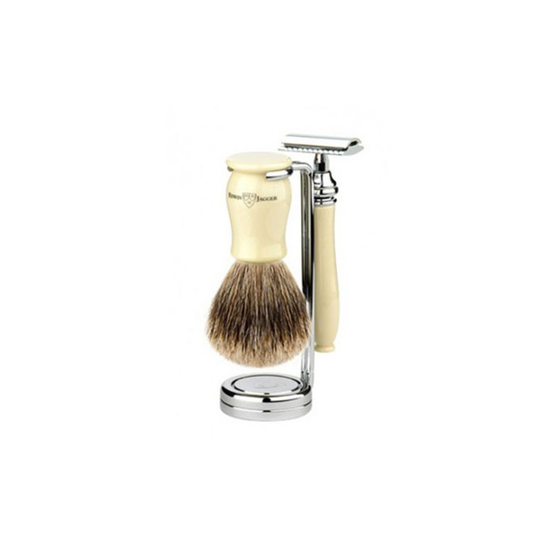 Edwin Jagger Set de Rasage Rasoir Classique, Brosse et Support