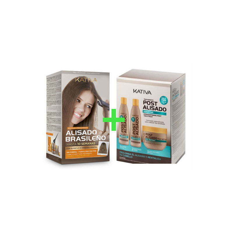 Kativa Keratin &amp; Arganöl Brasilianisches Glättungsset + Nachträgliches Glättungsset (3x250ml)