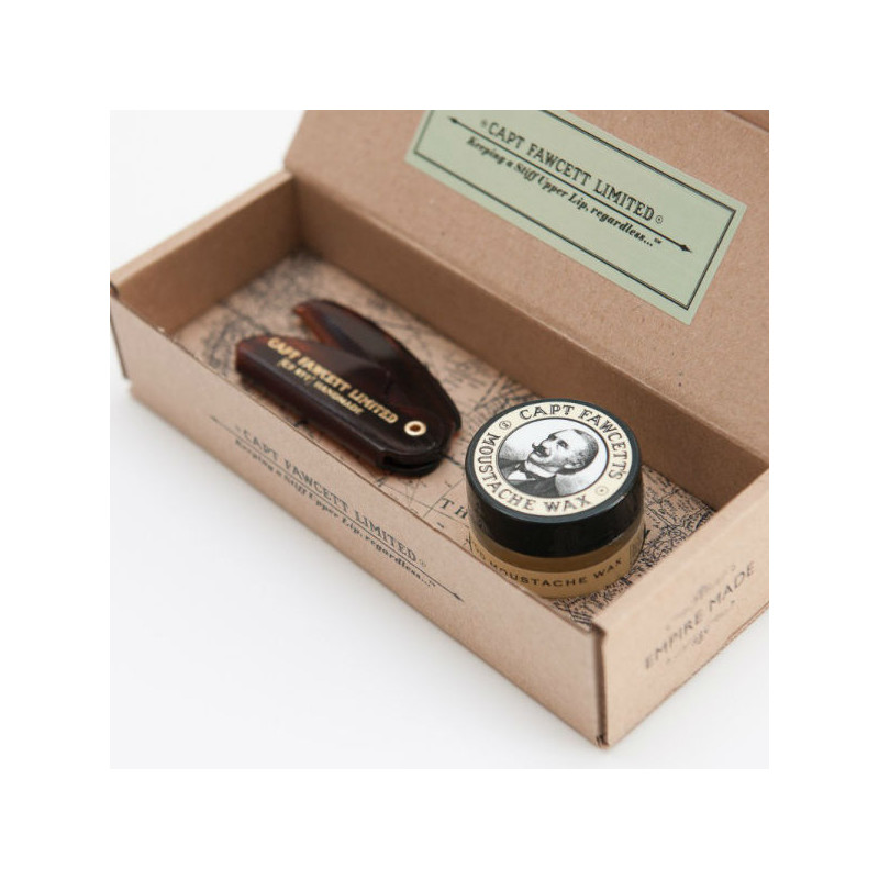 Wosk do wąsów Kapitana Fawcetta Mocny Sandałowy i Składany Grzebień
